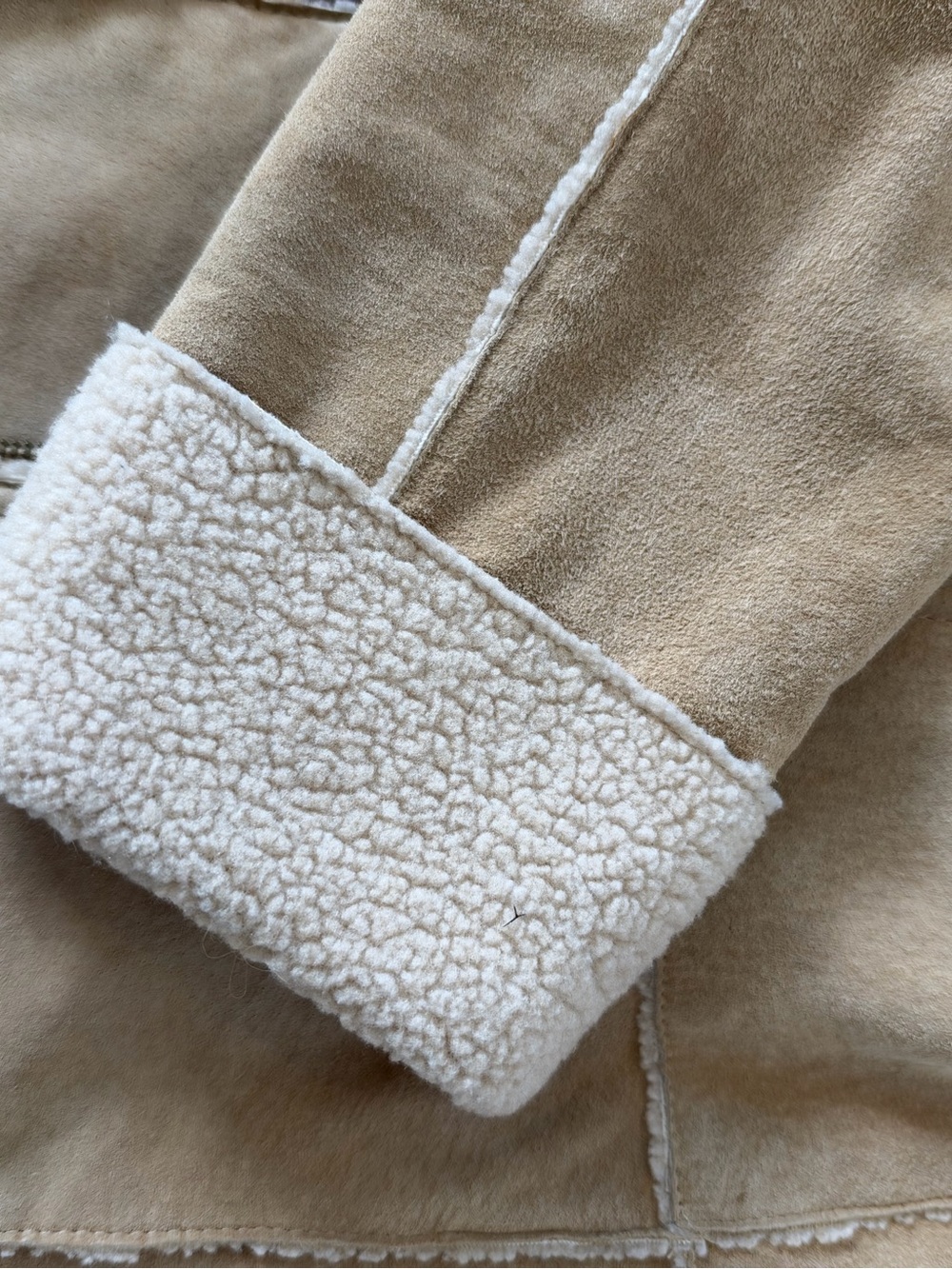 Vintage Sonoma Genuine Suede Shearling Jacket in Tan - Picture 8 of 10